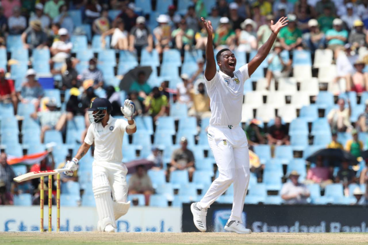 Lungi Ngidi appeals for the wicket of Virat Kohli, South Africa v India, 2nd Test, Centurion, 2nd day, January 14, 2018
