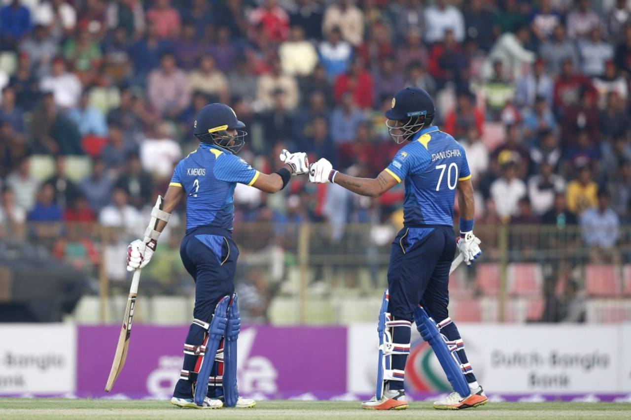 Kusal Mendis and Danushka Gunathilaka punch gloves, Bangladesh v Sri Lanka, 2nd T20I, Sylhet
