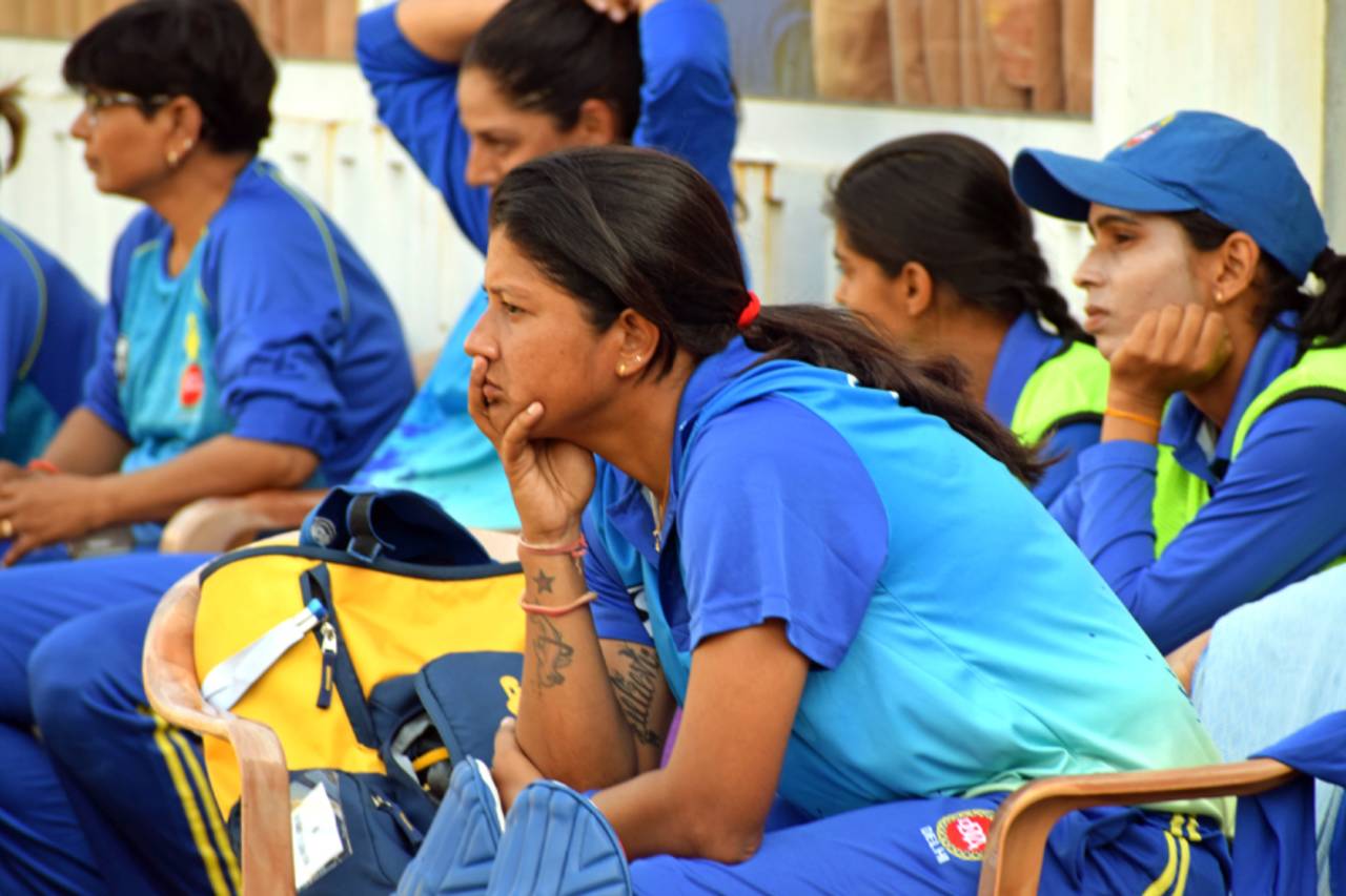 Rumeli Dhar looks on from the dugout, Delhi v Maharashtra, Senior Women's T20 League 2018, Mumbai, January 25, 2018
