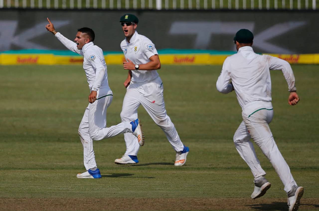 Keshav Maharaj claimed the wickets of Steven Smith and Shaun Marsh, South Africa v Australia, 1st Test, Durban, 1st day, March 1, 2018