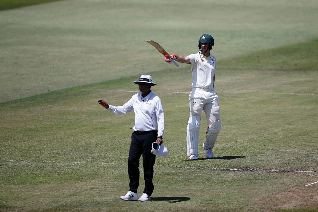 Mitchell Marsh celebrates a vital half-century, South Africa v Australia, 1st Test, Durban, 2nd day, March 2, 2018