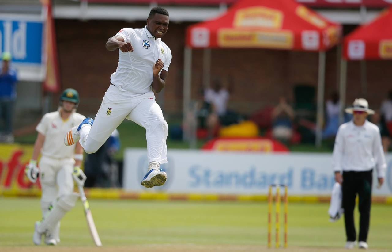 Lungi Ngidi is pumped after dismissing David Warner, South Africa v Australia, 2nd Test, 1st day, Port Elizabeth, March 9, 2018