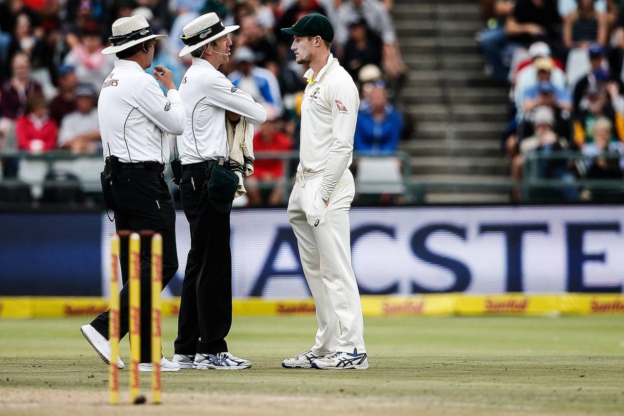 Cameron Bancroft was caught by TV cameras trying to rub the ball with sandpaper and then hide the evidence down his trousers&nbsp;&nbsp;&bull;&nbsp;&nbsp;AFP/Getty Images