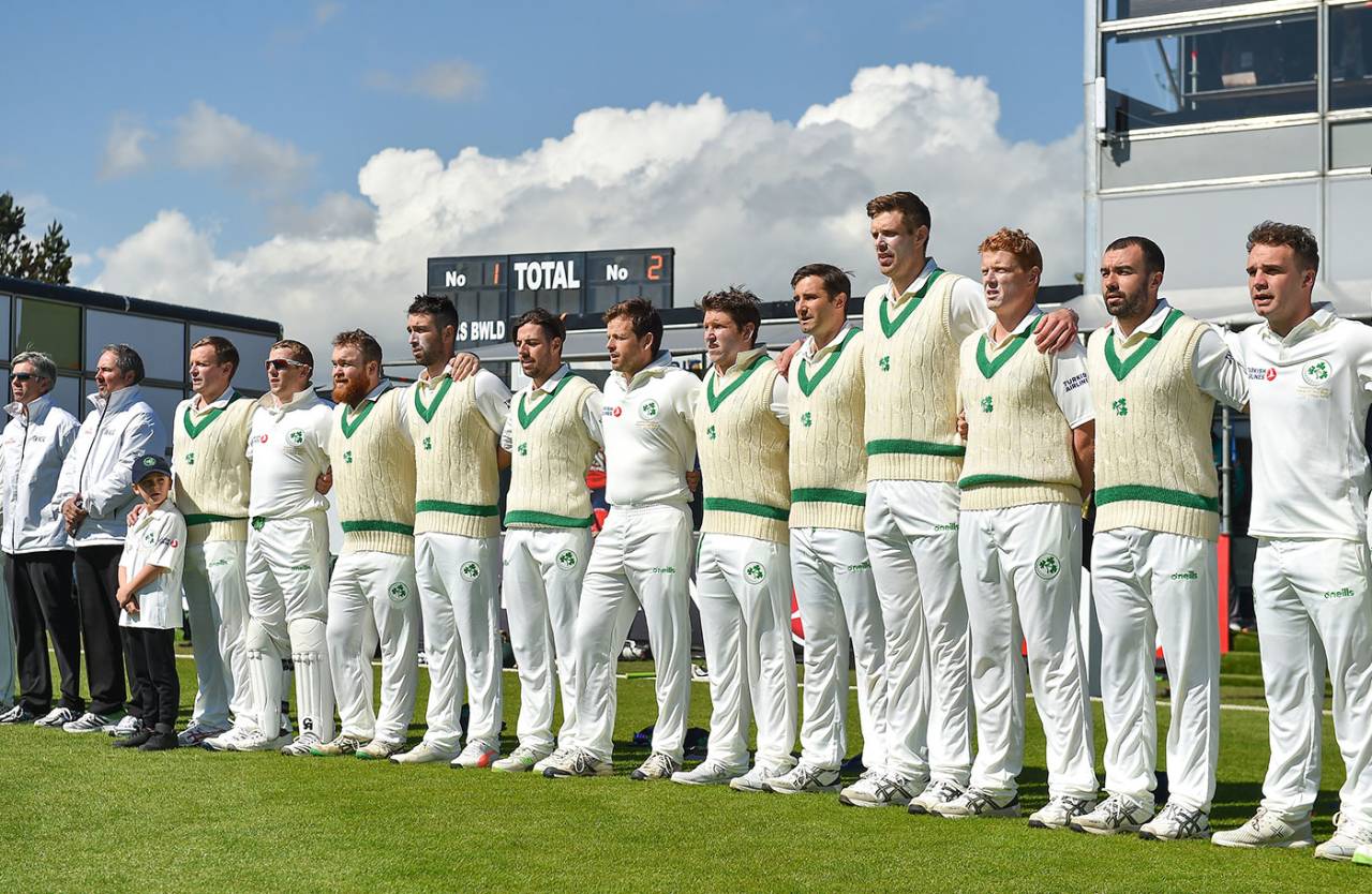 Ireland line up for their anthem, Ireland v Pakistan, Only Test, Malahide, 2nd day, May 12, 2018