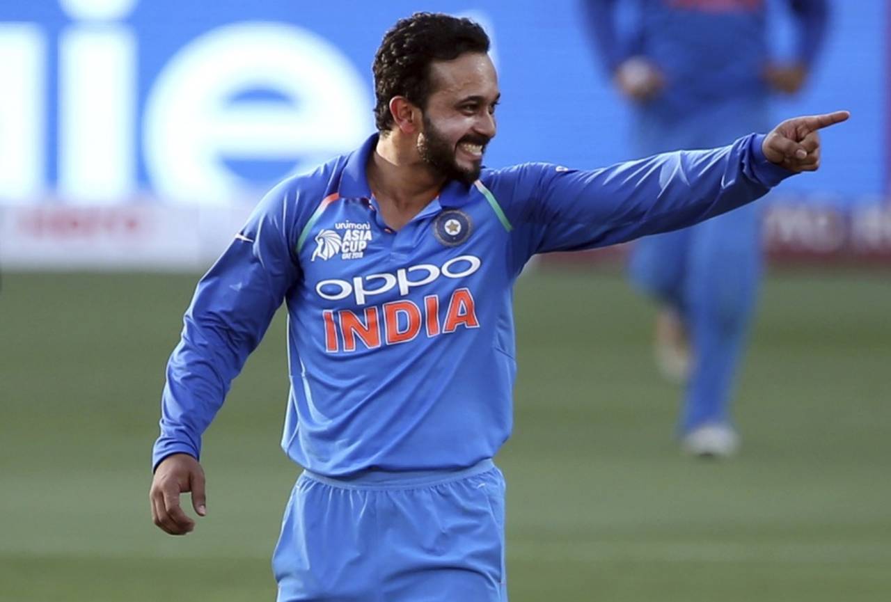 Kedar Jadhav is overjoyed after he gets a wicket&nbsp;&nbsp;&bull;&nbsp;&nbsp;Associated Press