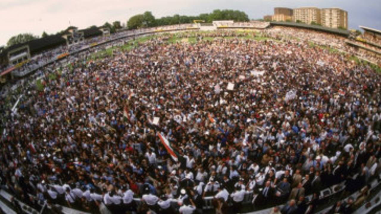 Hundreds of Indian fans gather on the ground at Lord's celebrating India's World Cup victory