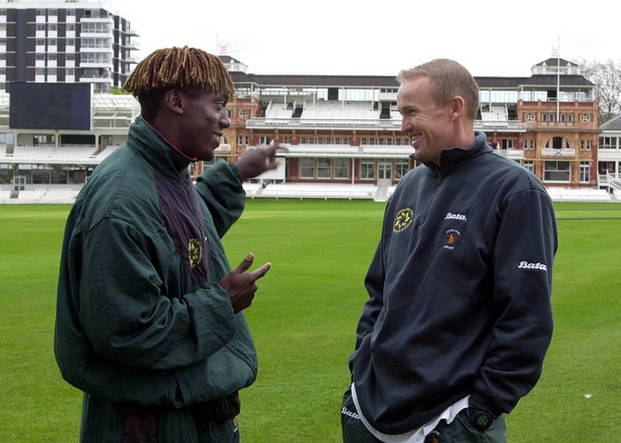 Henry Olonga and Andy Flower have a chat at Lord's, Lord's, April 25, 2000