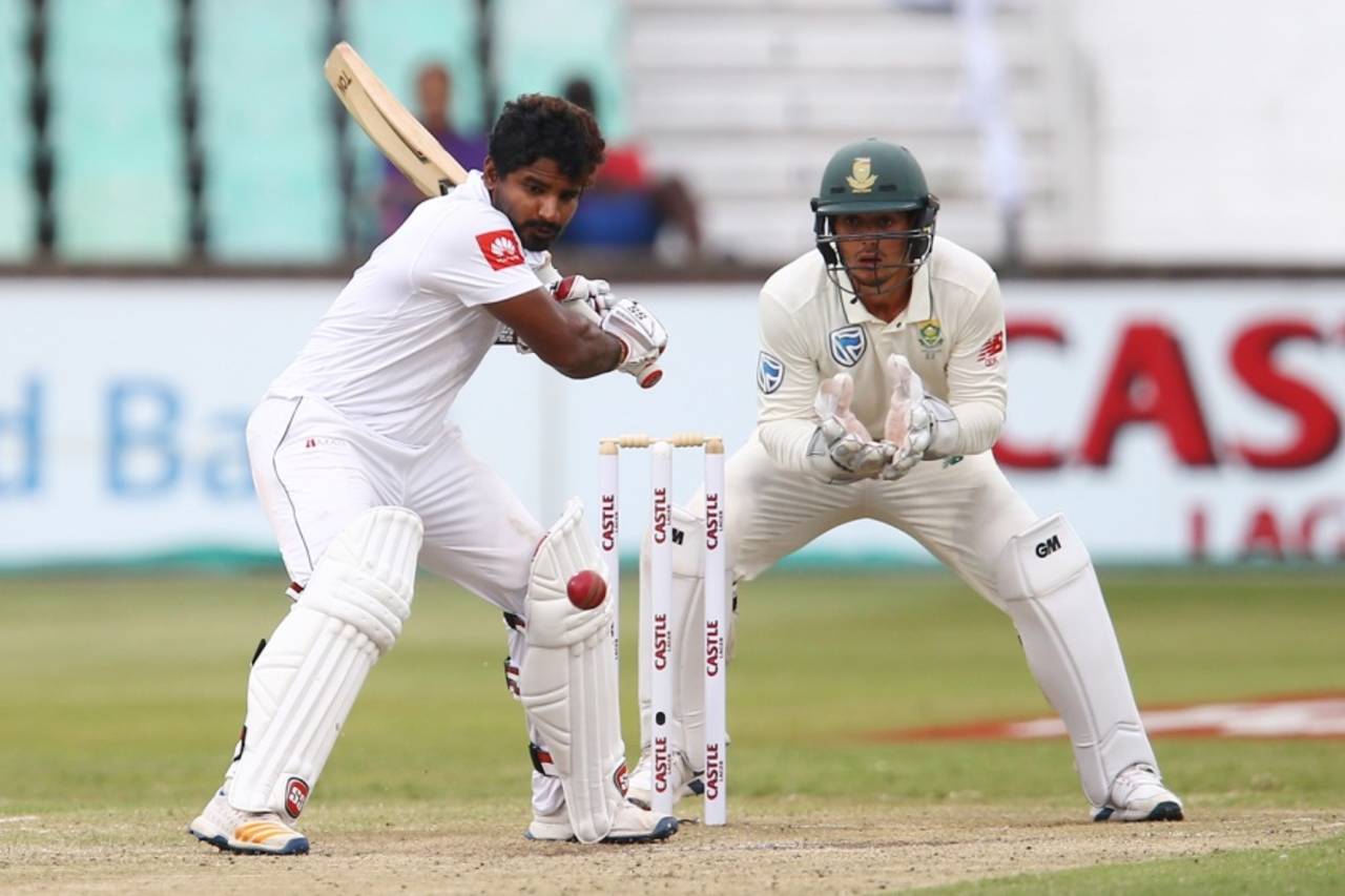 Kusal Perera cuts the ball, South Africa v Sri Lanka, 1st Test, Durban, 3rd day, February 15, 2019
