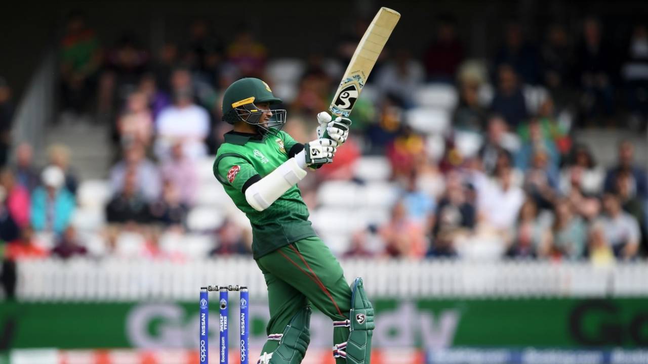 Shakib Al Hasan hit his fifth consecutive 50 in ODIs, Bangladesh v West Indies, World Cup 2019, Taunton, June 17, 2019