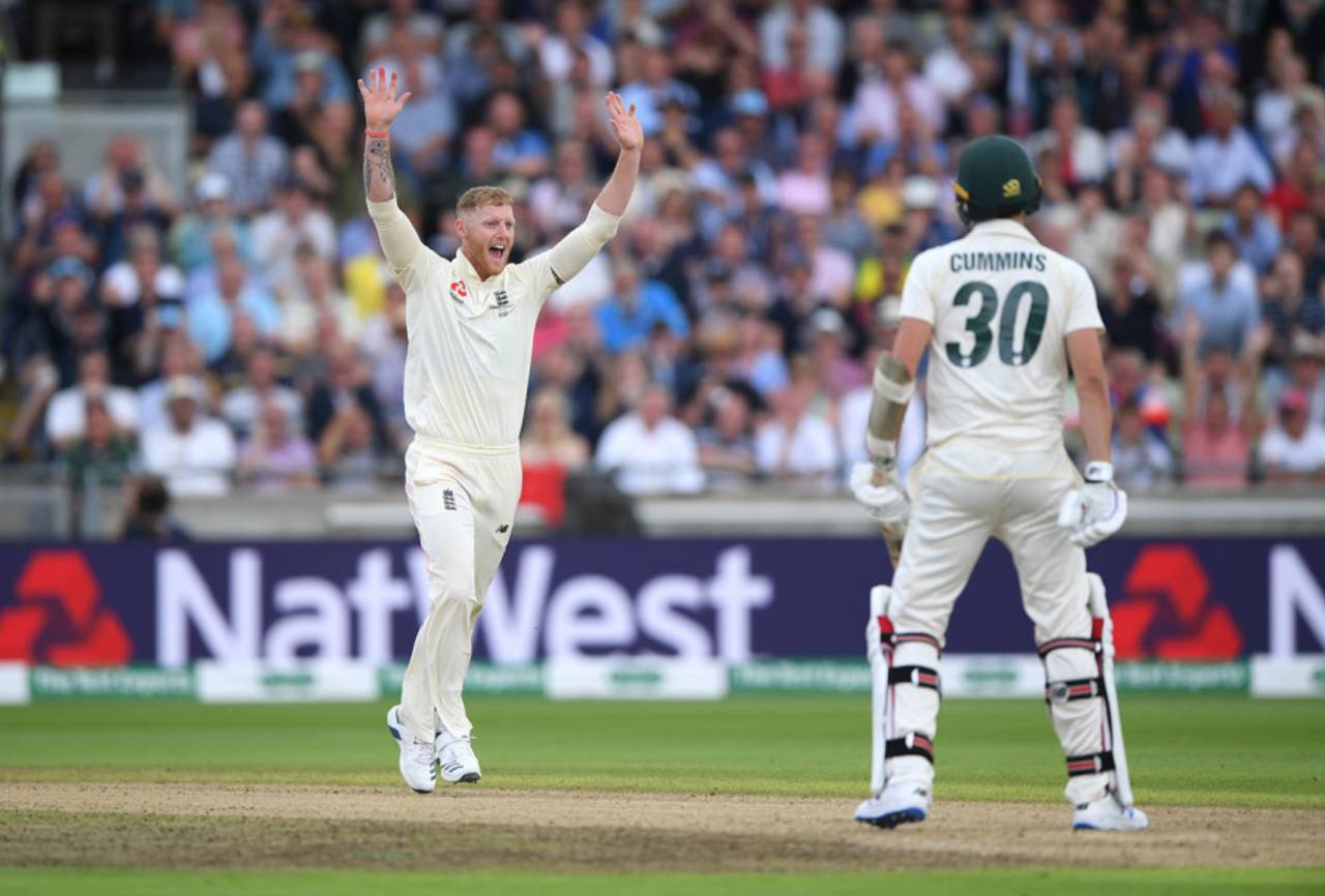 Ben Stokes celebrates the wicket of Pat Cummins, England v Australia, 1st Ashes Test, Edgbaston, 1st day, August 1, 2019