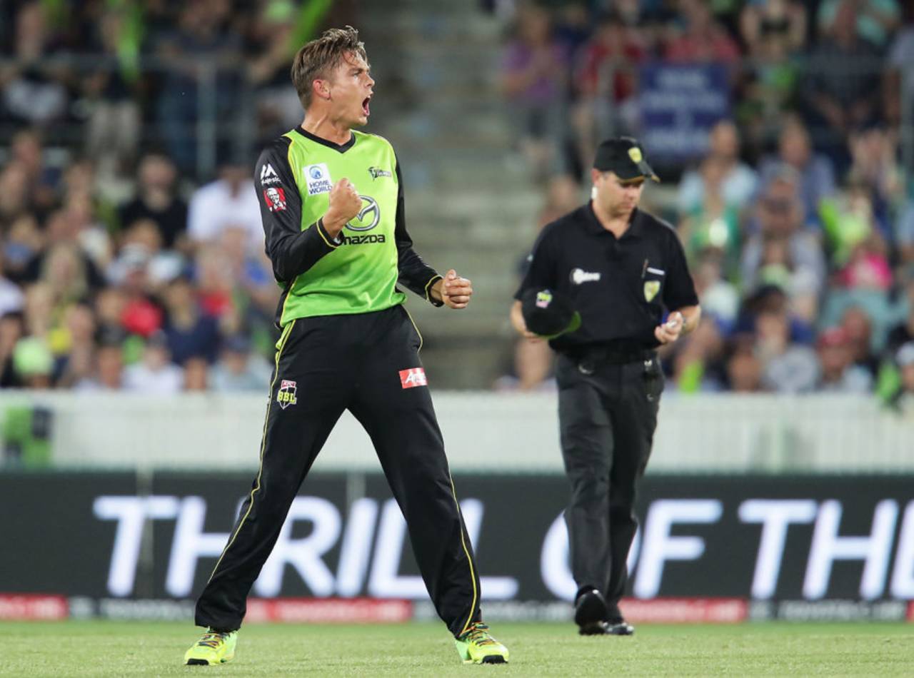 Chris Green celebrates a Big Bash wicket for the Thunder