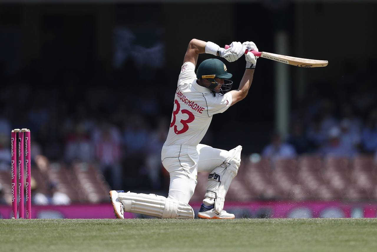 Marnus Labuschagne plays a drive, Australia v New Zealand, 3rd Test, Sydney, 2nd day, January 4, 2020