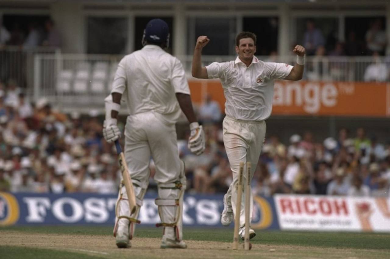 At The Oval in 1997, three different bowlers - Michael Kasprowicz (in photo), Glenn McGrath and Phil Tufnell - took a seven-for each in different innings&nbsp;&nbsp;&bull;&nbsp;&nbsp;Getty Images
