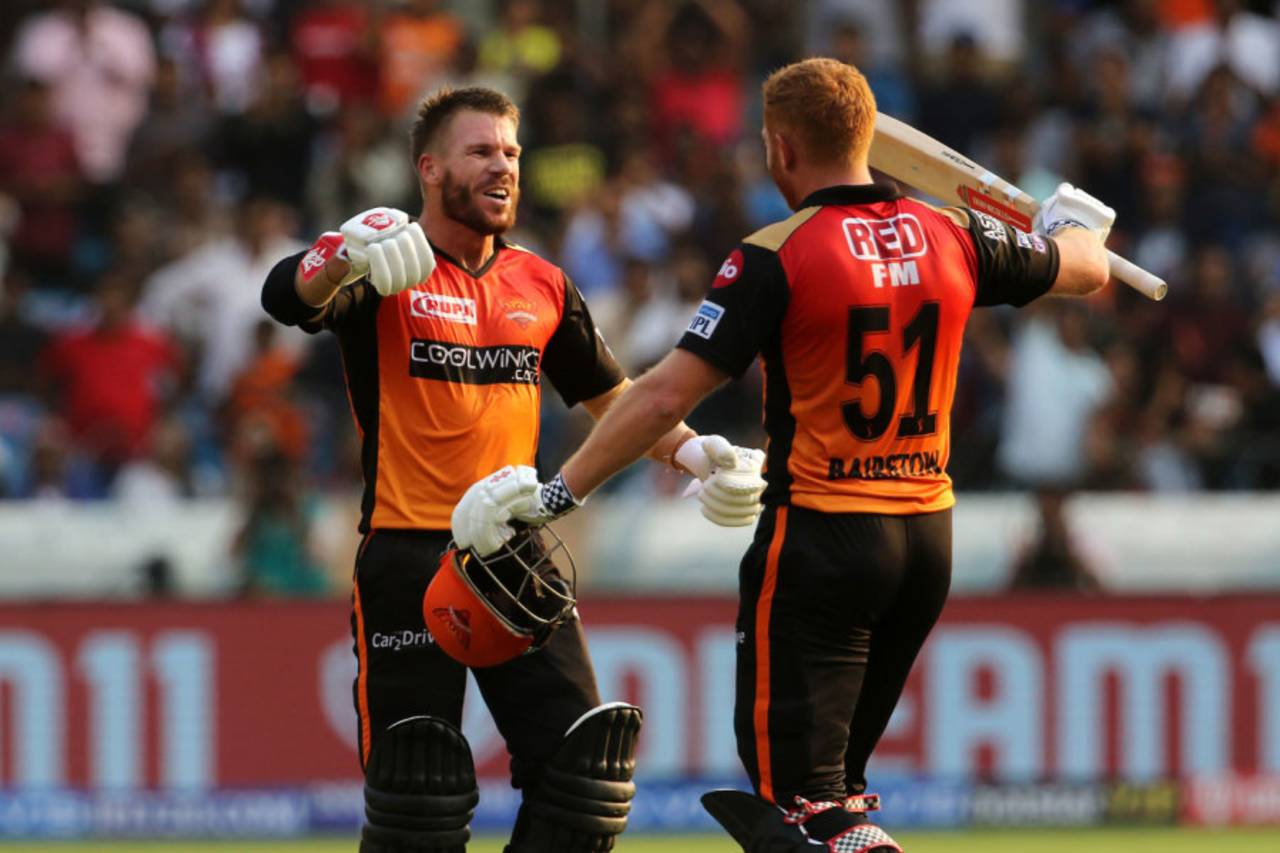 David Warner and Jonny Bairstow put on 185 for the first wicket for Sunrisers Hyderabad in the 2019 IPL, the record&nbsp;&nbsp;&bull;&nbsp;&nbsp;BCCI