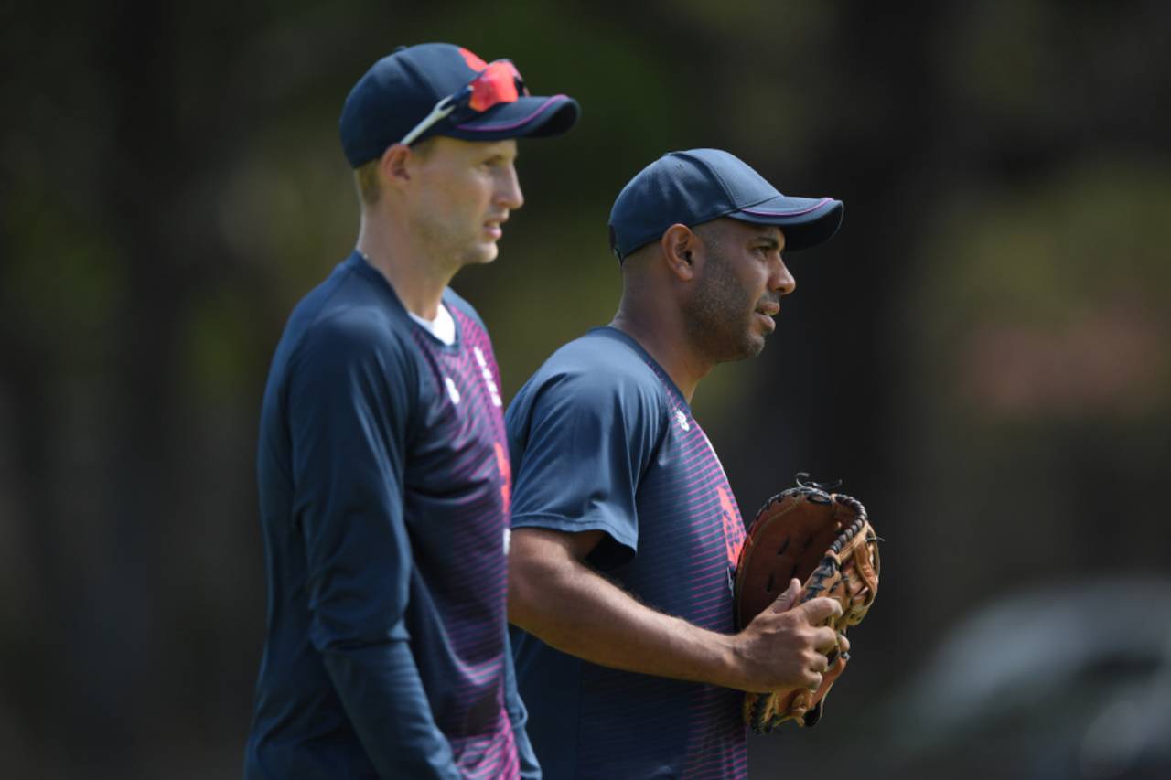 Joe Root chats to England's spin consultant Jeetan Patel, England nets, St George's Park, Port Elizabeth, South Africa, January 13, 2020