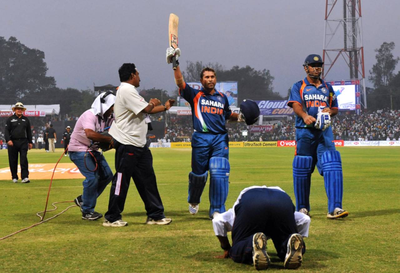 Sachin Tendulkar walks back after becoming the first man to score a one-day double-hundred, 2nd ODI, Gwalior, February 24, 2010