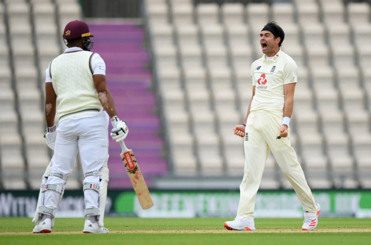 James Anderson roars an appeal, England v West Indies, 1st Test, day 2, Southampton, July 09, 2020
