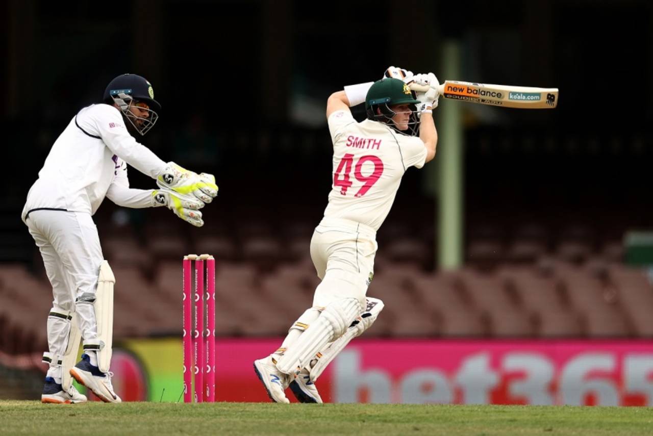 Steven Smith punches one off the back foot, Australia vs India, 3rd Test, Sydney, 2nd day, January 8, 2021