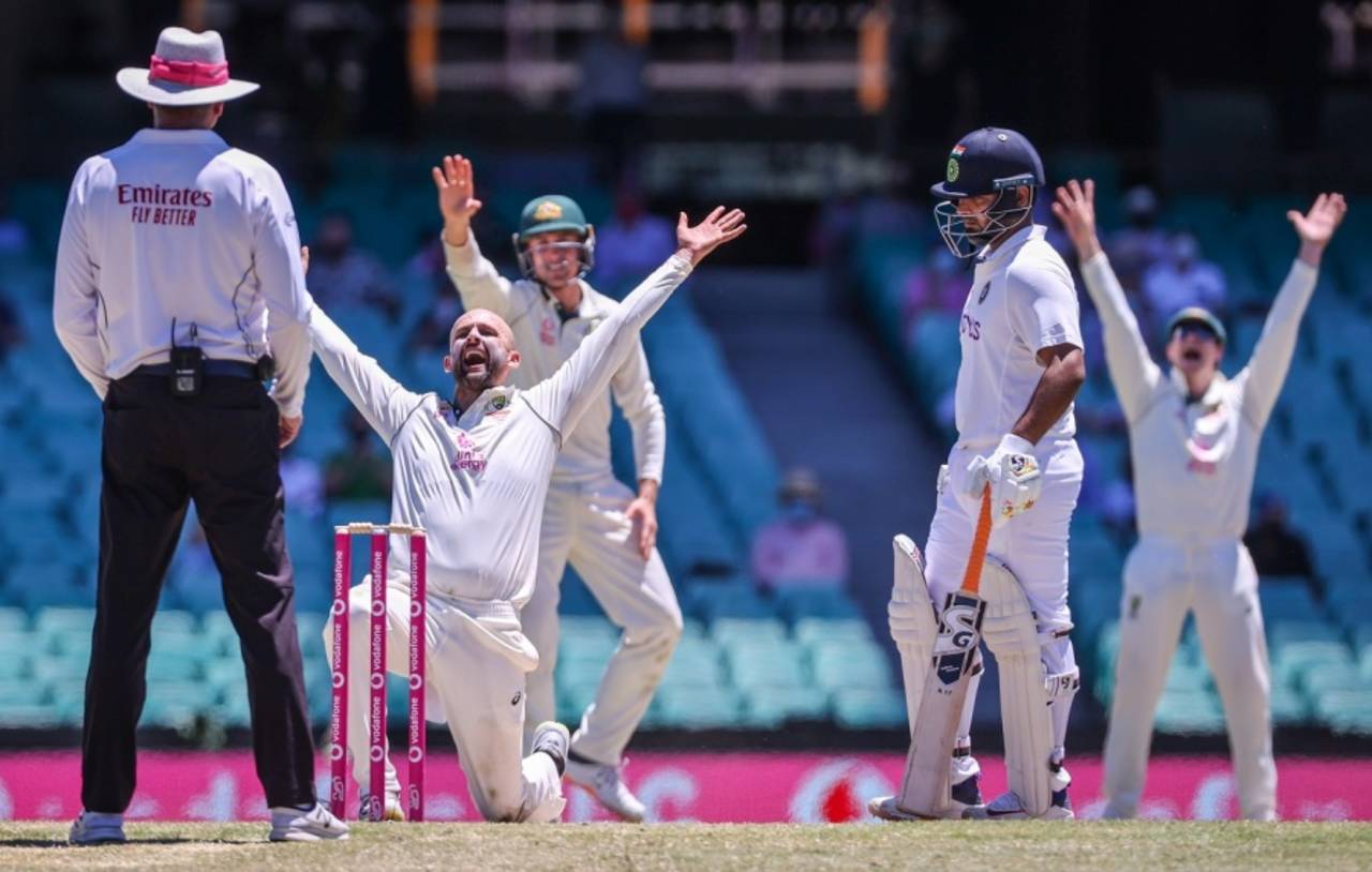 Nathan Lyon appeals unsuccessfully, Australia vs India, 3rd Test, Sydney, 5th day, January 11, 2021