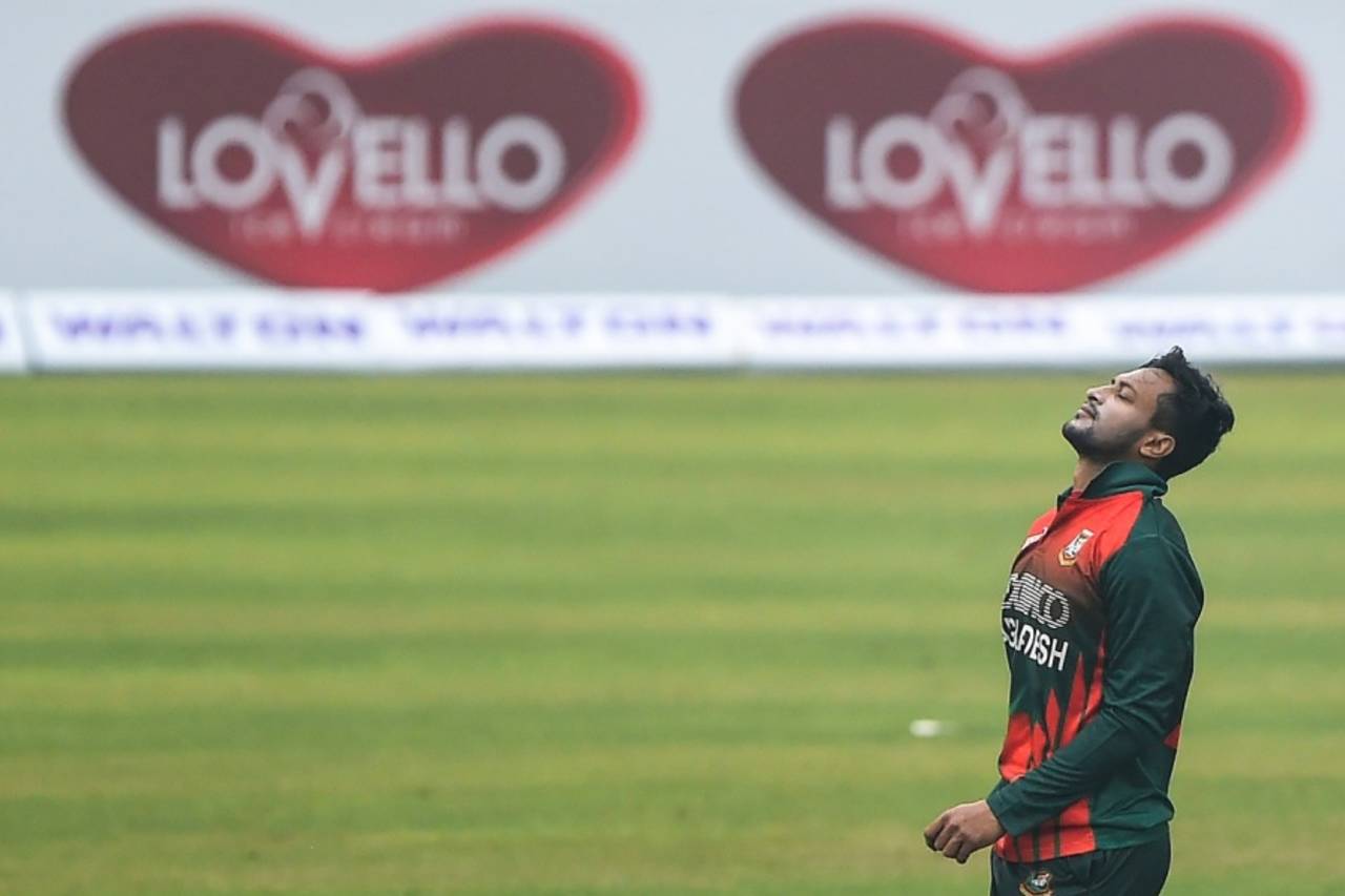Shakib Al Hasan struck three times inside his first five overs, Bangladesh v West Indies, 1st ODI, Mirpur, January 20, 2021