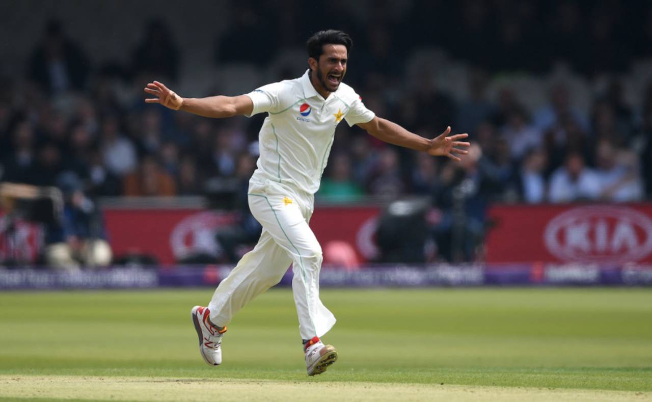 Hasan Ali celebrates a wicket, England v Pakistan, 1st Test, Lord's May 24, 2018