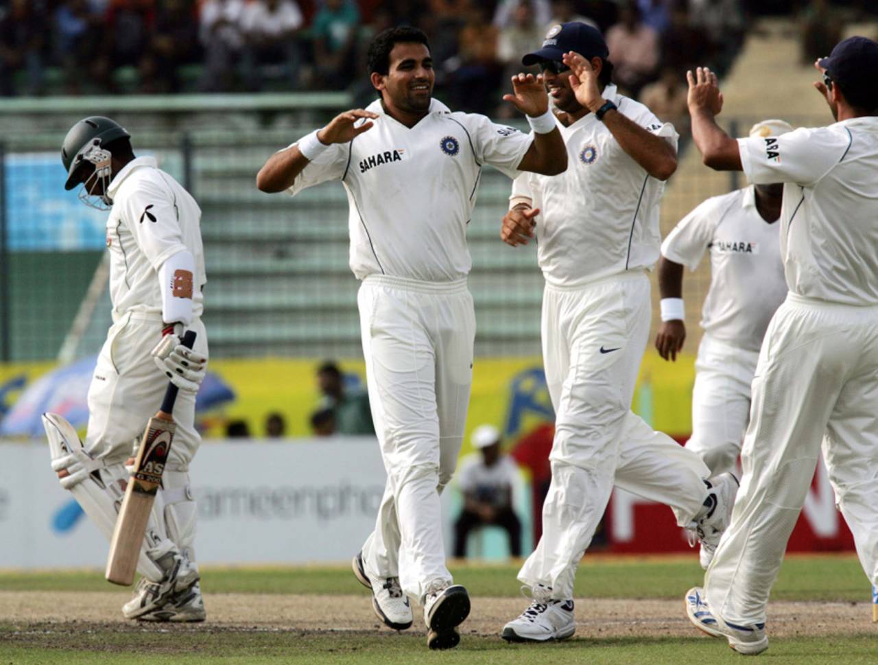 Zaheer Khan dismissed Javed Omar off the first ball in both innings of the Mirpur Test in 2007&nbsp;&nbsp;&bull;&nbsp;&nbsp;Santosh Harhare/Hindustan Times/Getty Images