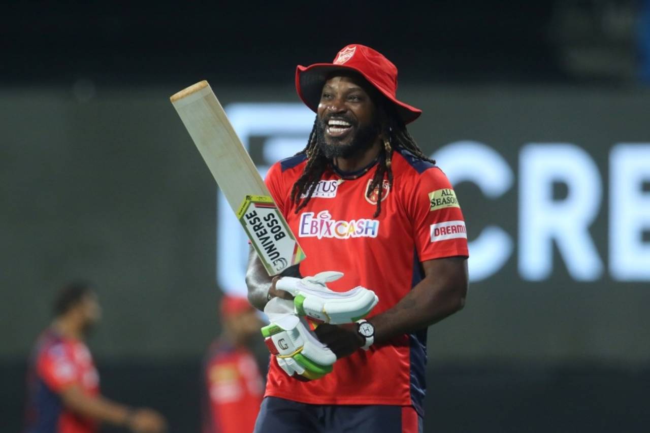 Chris Gayle in a lighter mood before the start of the game, Punjab Kings vs Mumbai Indians, IPL 2021, Chennai, April 23, 2021