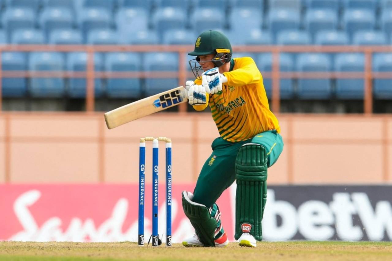Rassie van der Dussen plays on the off side, West Indies vs South Africa, 1st T20I, St George's, June 26, 2021