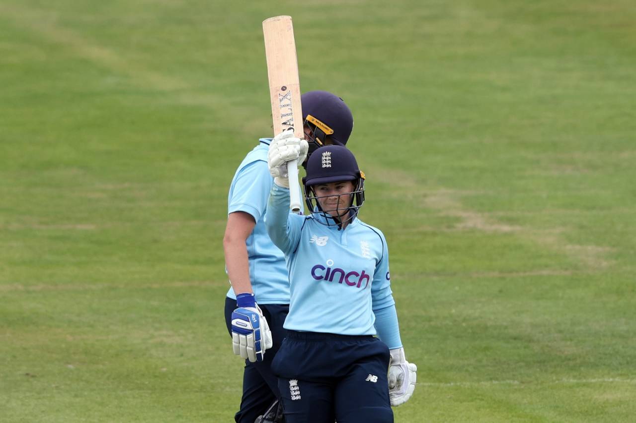 Tammy Beaumont after reaching fifty&nbsp;&nbsp;&bull;&nbsp;&nbsp;PA Photos/Getty Images