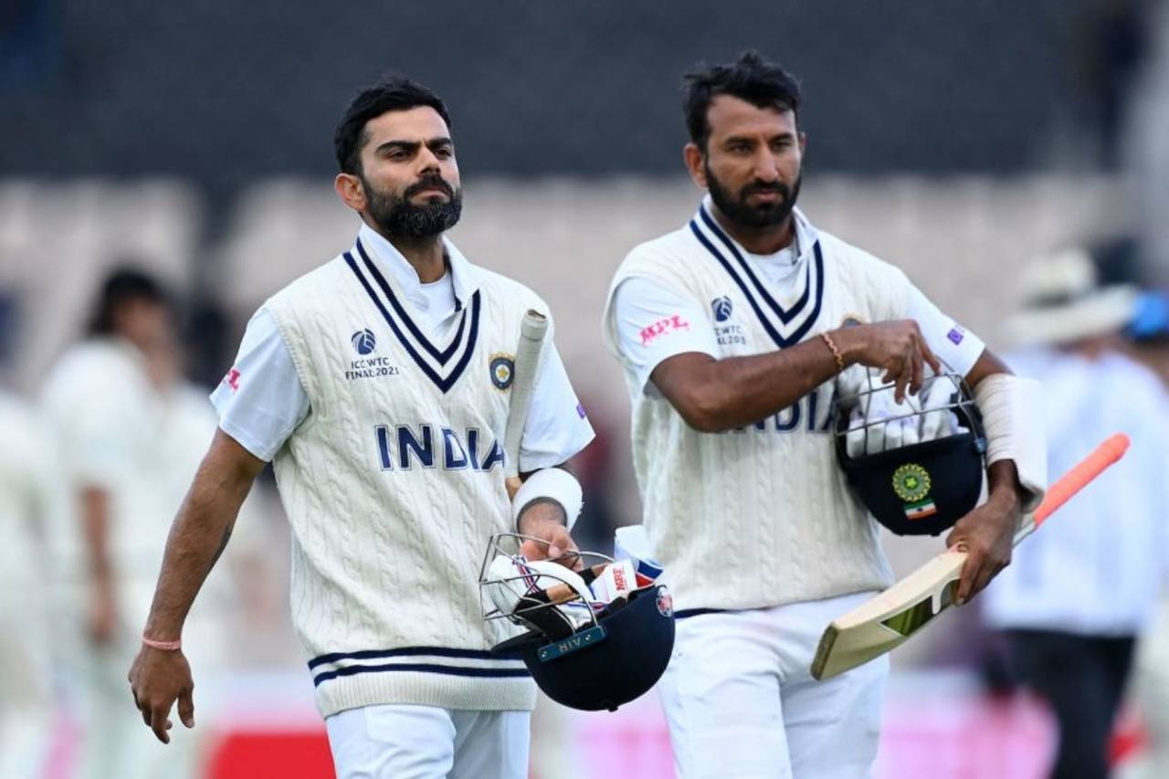 Cheteshwar Pujara and Virat Kohli walk back at stumps on Day 5, India vs New Zealand, World Test Championship (WTC) final, Southampton, Day 6 - Reserve day, June 23, 2021
