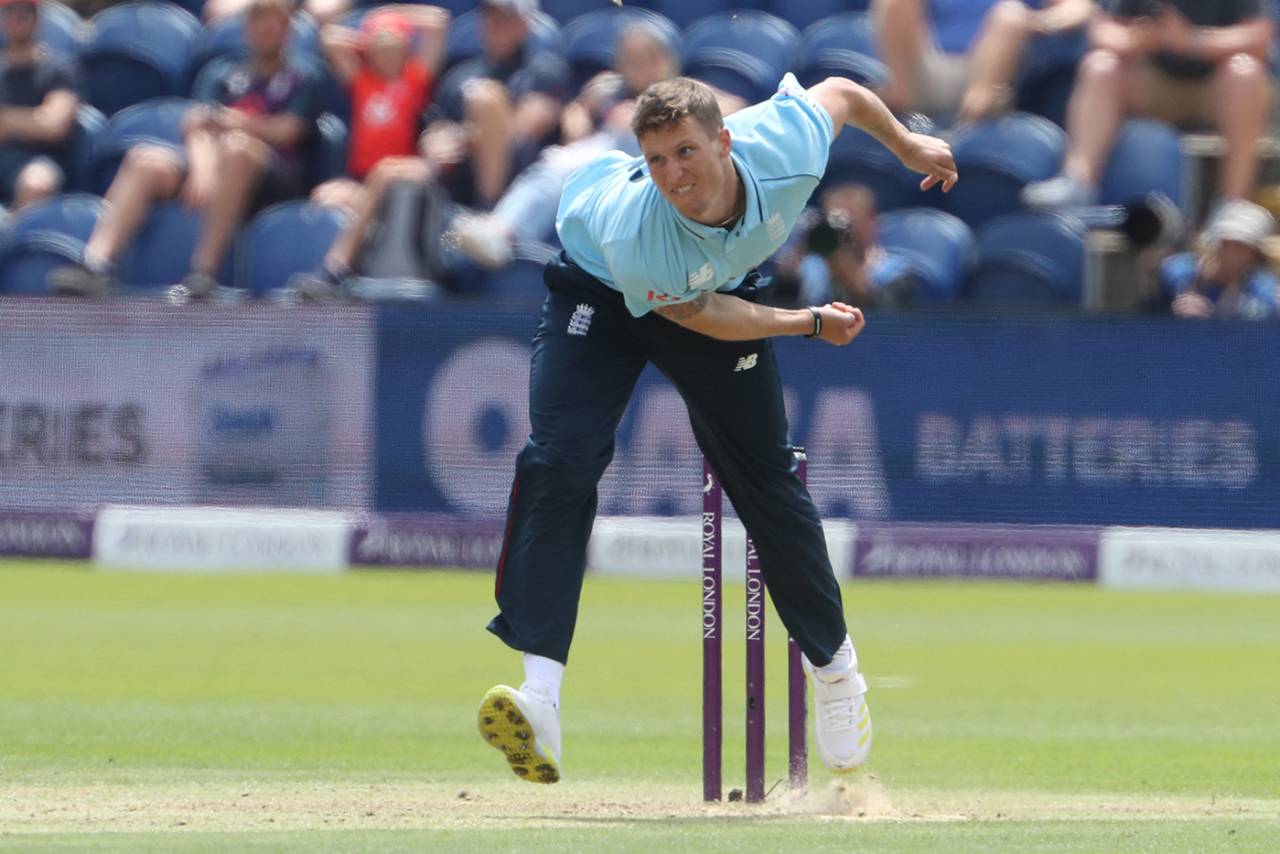 Brydon Carse bowled with pace in the middle overs, England vs Pakistan, Cardiff, 1st ODI, July 8, 2021