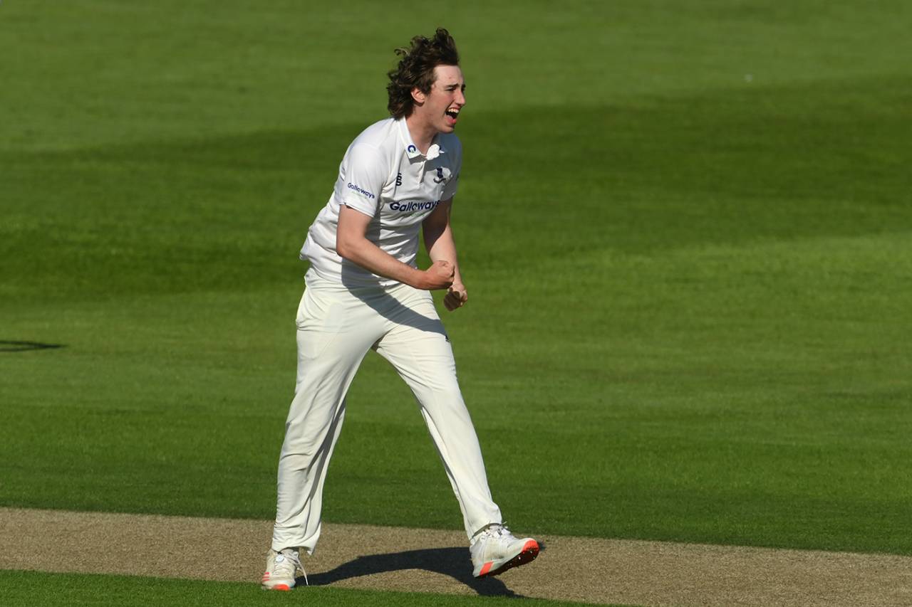 Jamie Atkins celebrates a wicket, Sussex vs Northamptonshire, LV= Insurance County Championship, Hove, 1st day, May 27, 2021