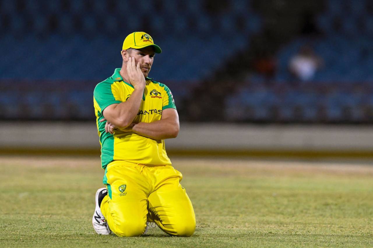 Aaron Finch aggravated his knee injury during the final game of the T20I series against West Indies&nbsp;&nbsp;&bull;&nbsp;&nbsp;AFP/Getty Images
