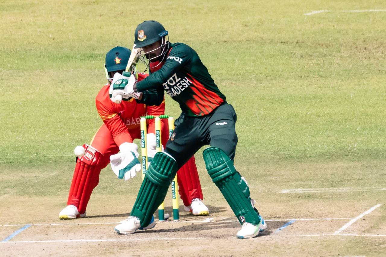 Liton Das en route to his 102, Zimbabwe v Bangladesh, 1st ODI, Harare, July 16, 2021