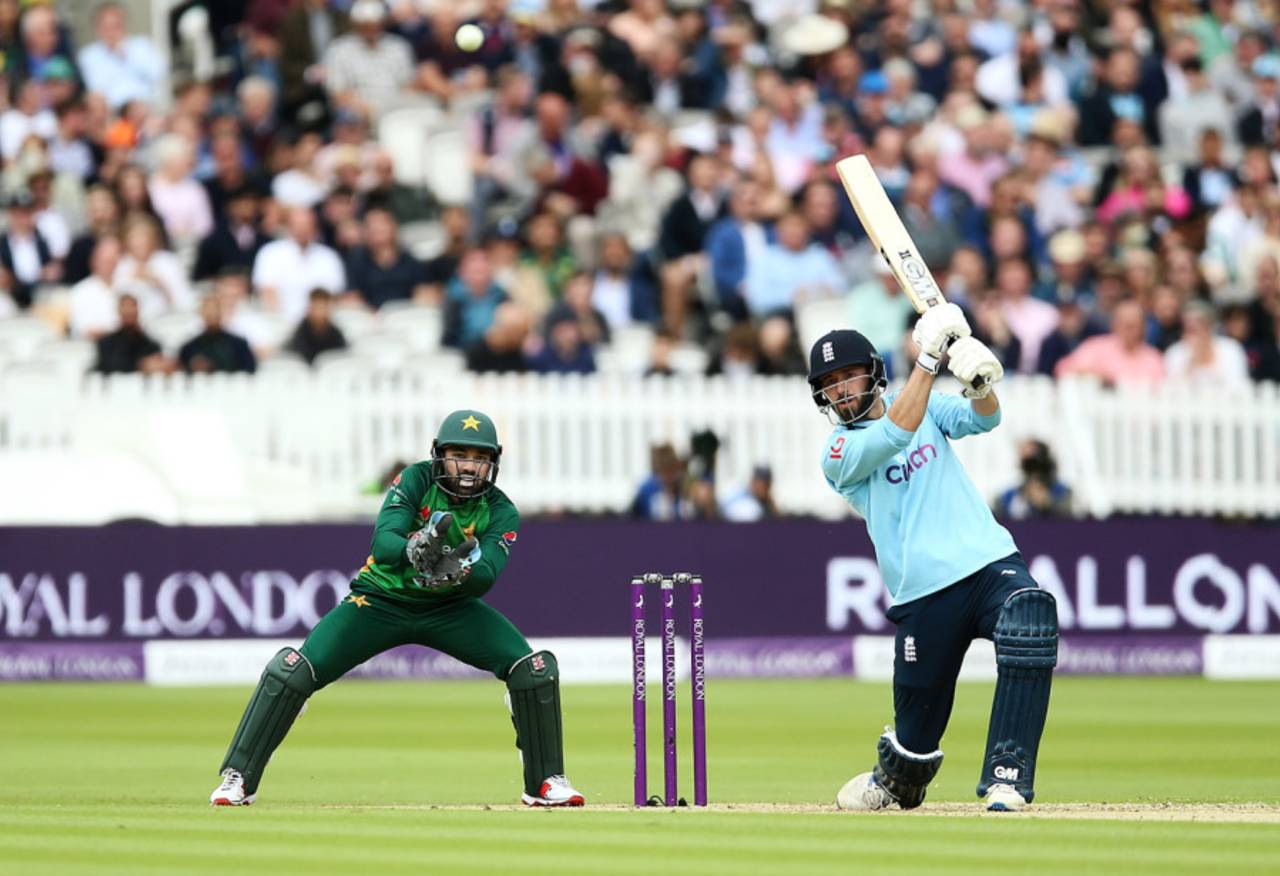 James Vince hits out during his 52-ball 56, England vs Pakistan, 2nd ODI, Lord's, July 10, 2021
