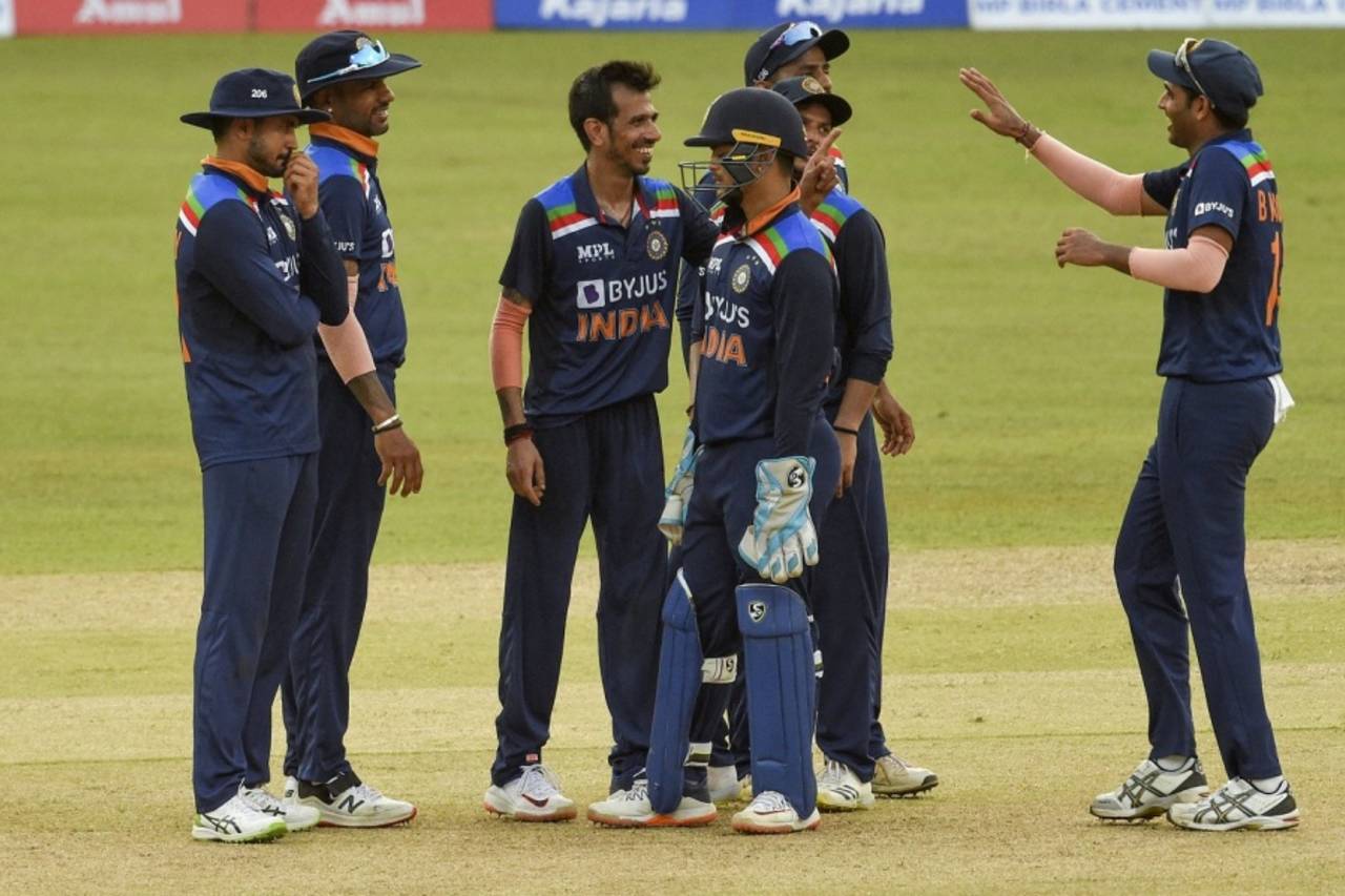 Yuzvendra Chahal is congratulated by his team-mates, Sri Lanka vs India, 2nd ODI, Colombo, July 20, 2021