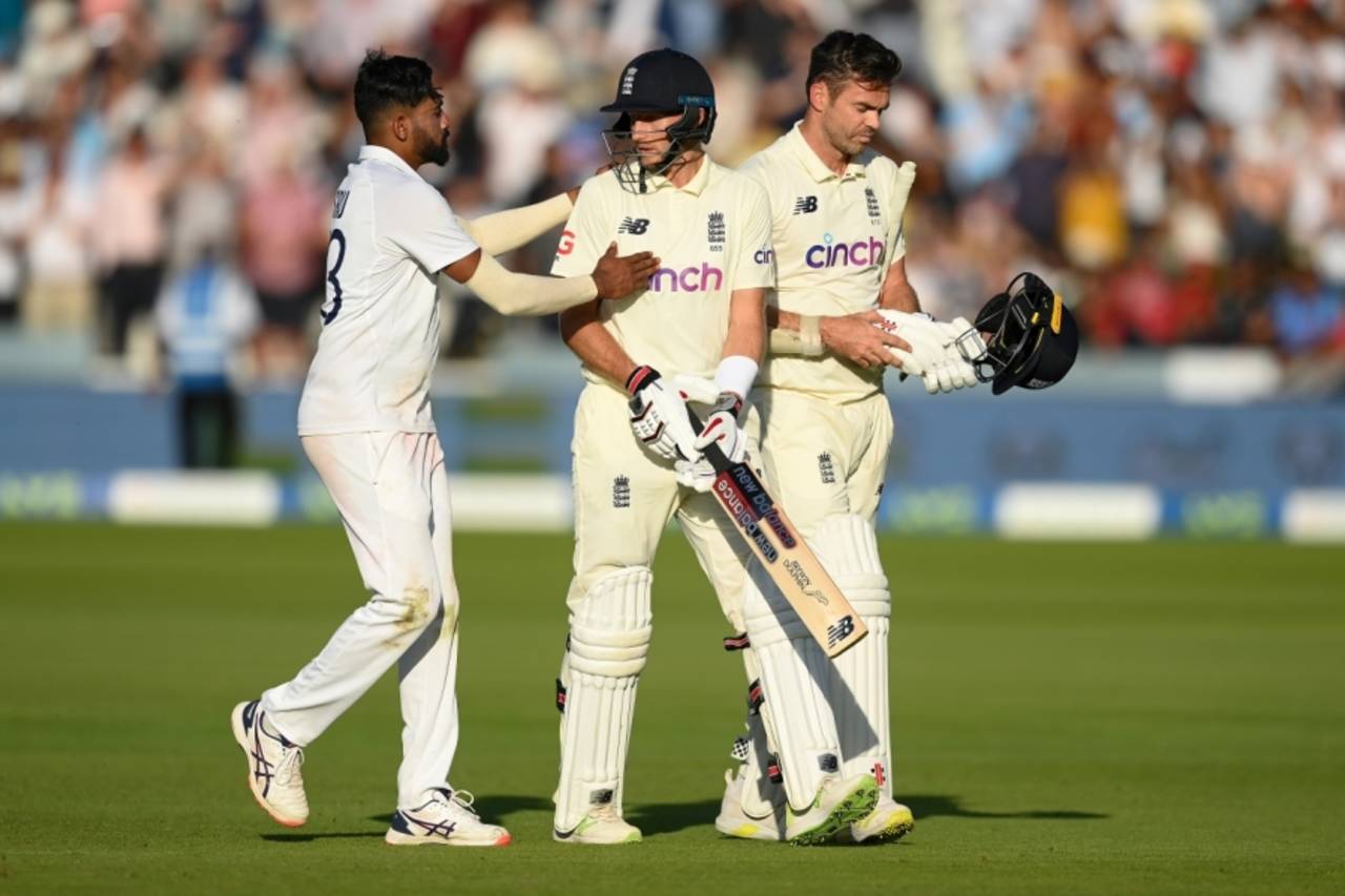 Joe Root thwarted two hat-trick attempts in England's first innings, by Mohammed Siraj and Ishant Sharma&nbsp;&nbsp;&bull;&nbsp;&nbsp;Getty Images