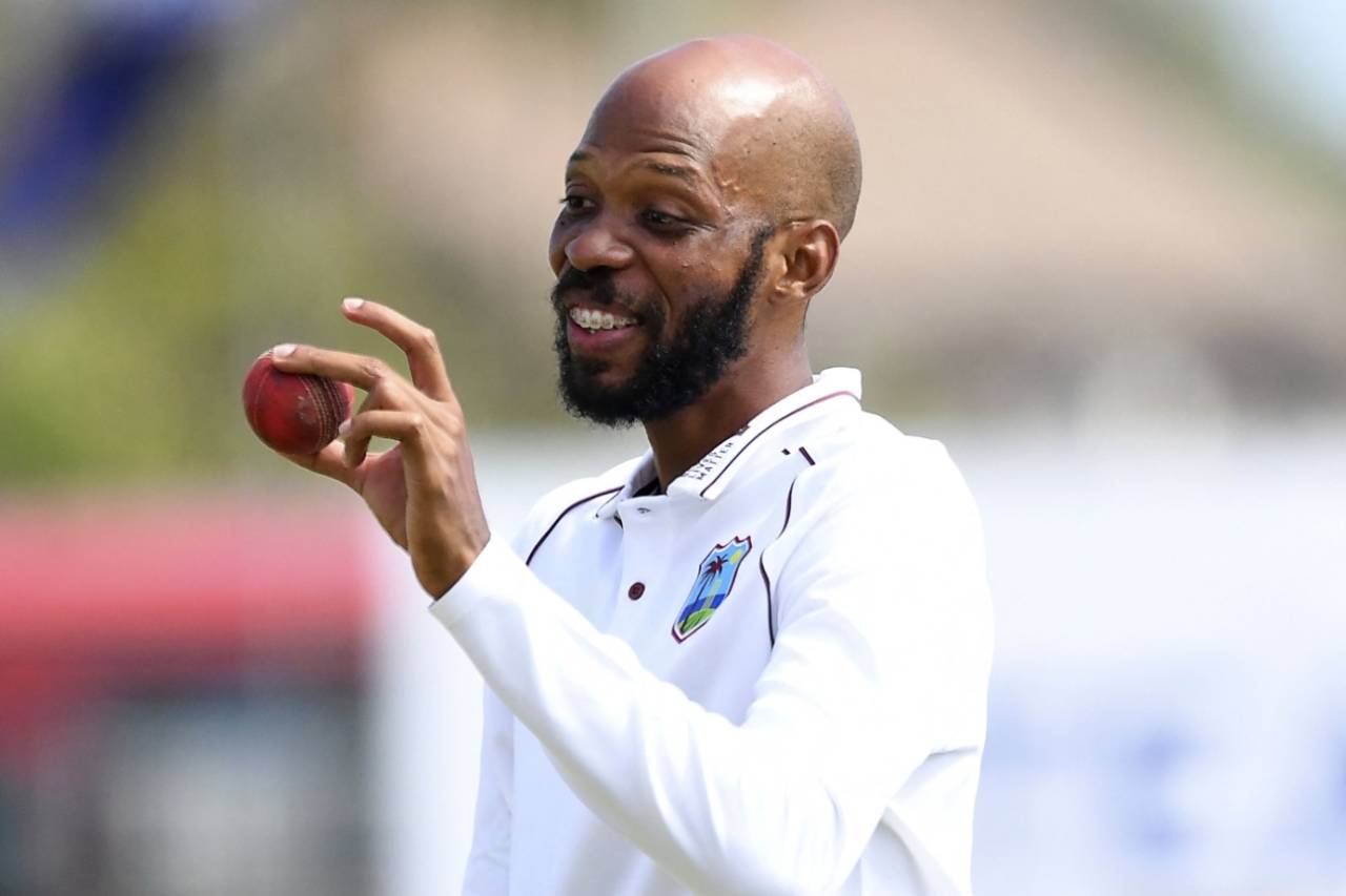 Roston Chase claims the match ball after his five-for, Sri Lanka vs West Indies, 1st Test, Galle, 2nd day, November 22, 2021