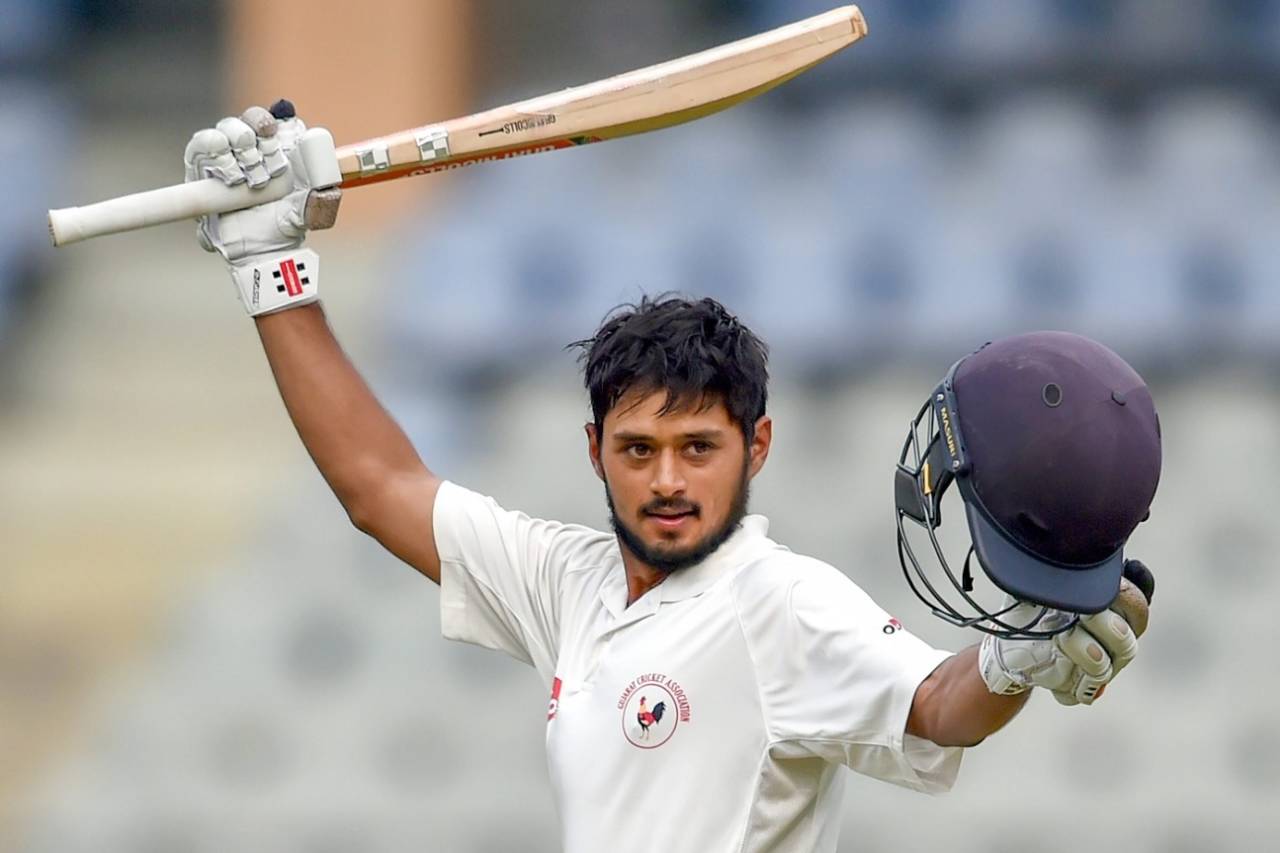 Priyank Panchal celebrates his century, Mumbai vs Gujarat, Wankhede Stadium, 4th day Ranji Trophy 2018-19, December 1, 2018 