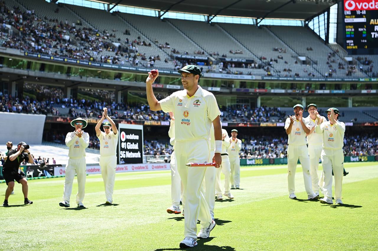 Scott Boland walks off with the match ball held aloft, Australia vs England, 3rd Test, Melbourne, December 28, 2021