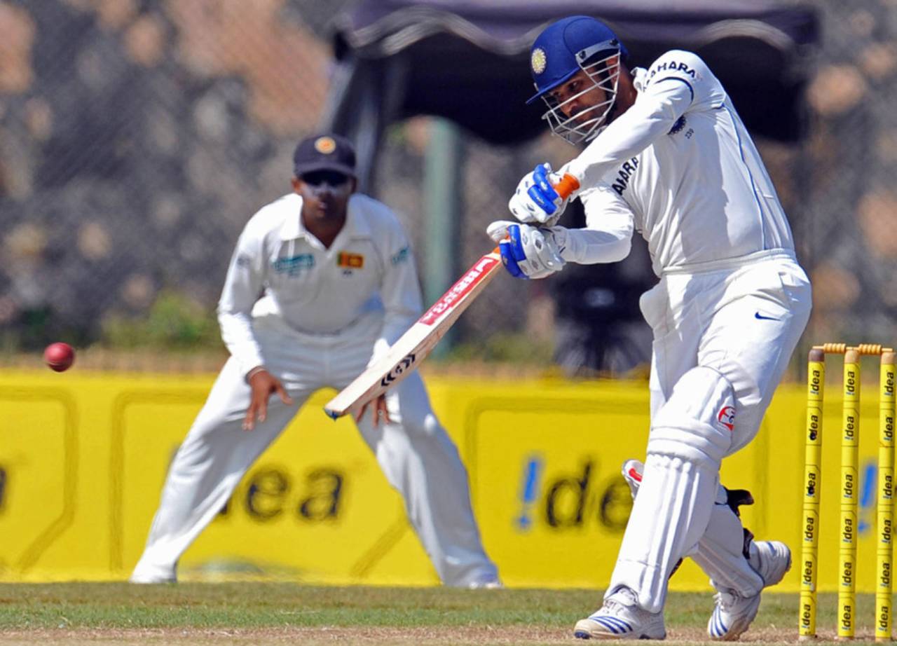Virender Sehwag plays a shot, Sri Lanka v India, 2nd Test, Galle, 2nd day, August 1, 2008