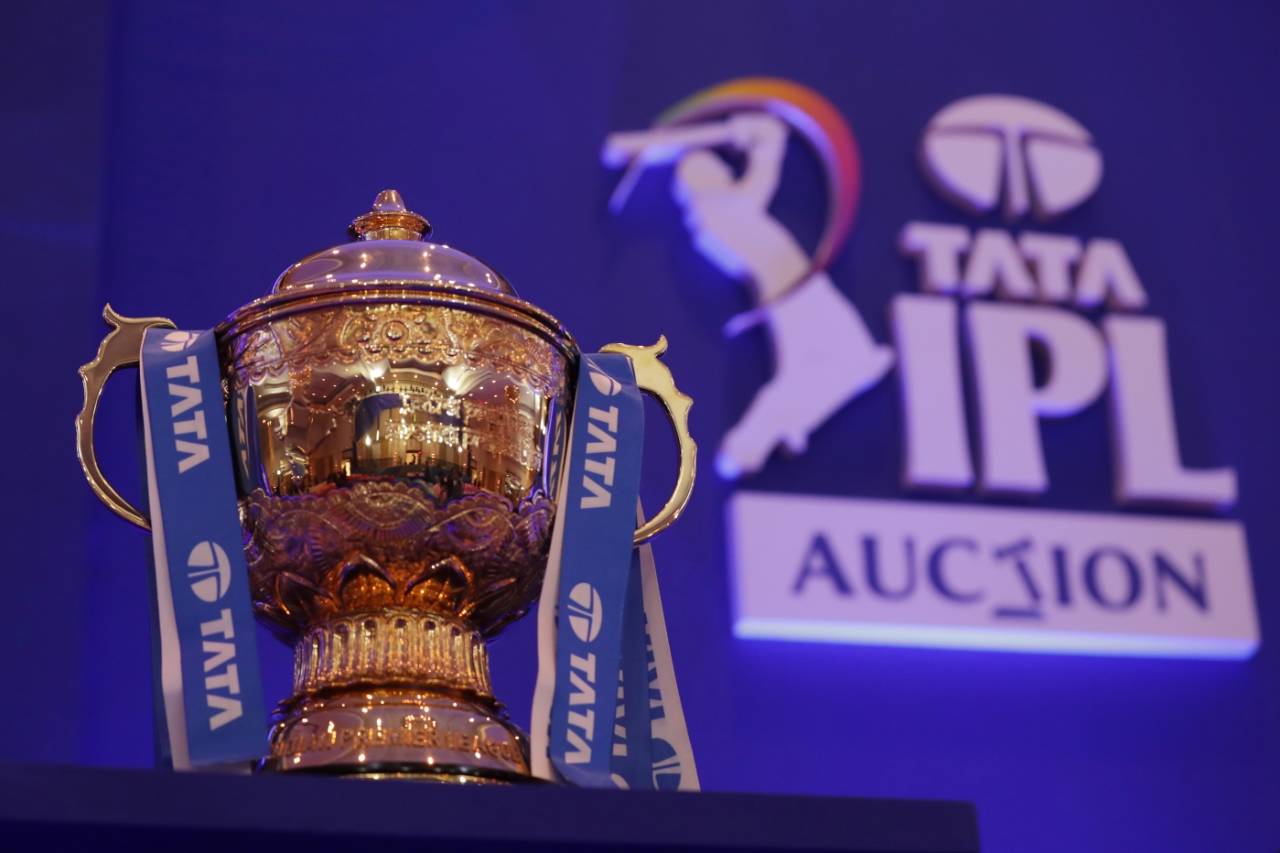 The IPL trophy on display at IPL 2022 auction day in Bengaluru, February 12, 2022