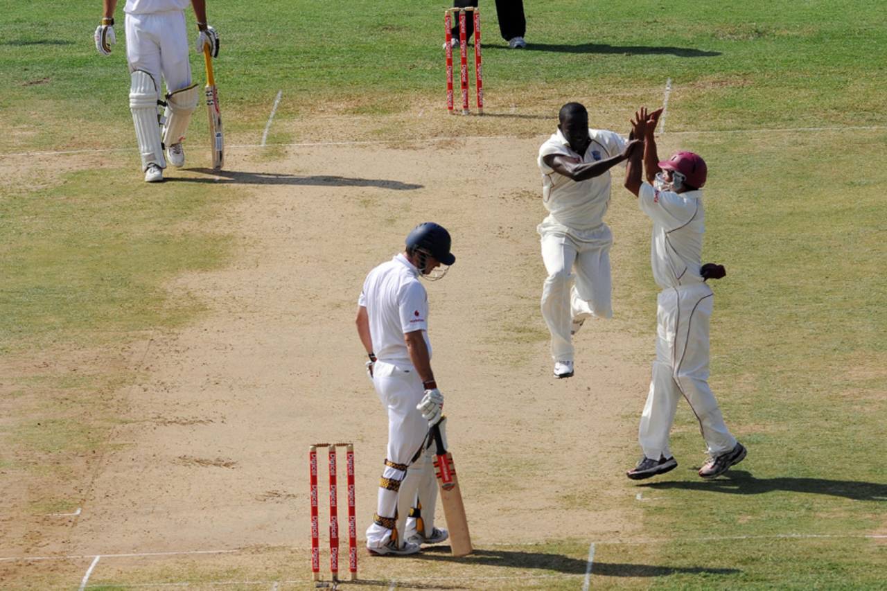 Andrew Strauss was caught behind off Jerome Taylor in both innings&nbsp;&nbsp;&bull;&nbsp;&nbsp;Jewel Samad/AFP/Getty Images