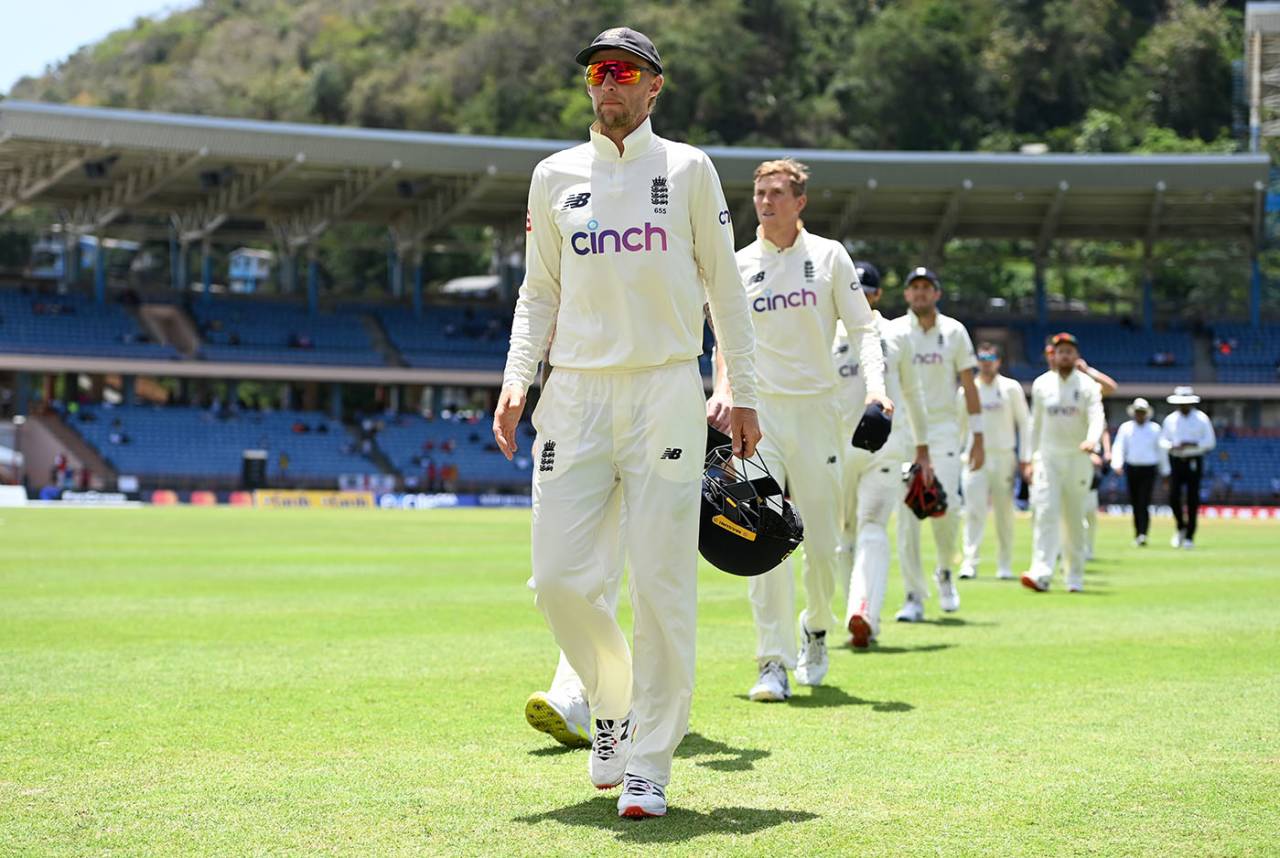 Joe Root leads England off after their defeat in Grenada&nbsp;&nbsp;&bull;&nbsp;&nbsp;Getty Images