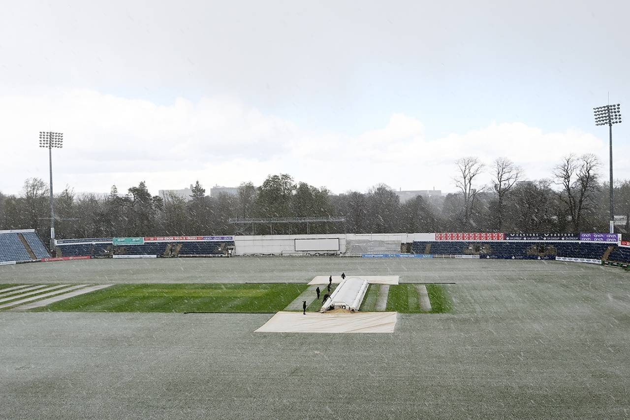 Hail stopped play during the afternoon in Cardiff, Glamorgan vs Durham, LV= Insurance Championship, Division Two, Cardiff, April 7, 2022