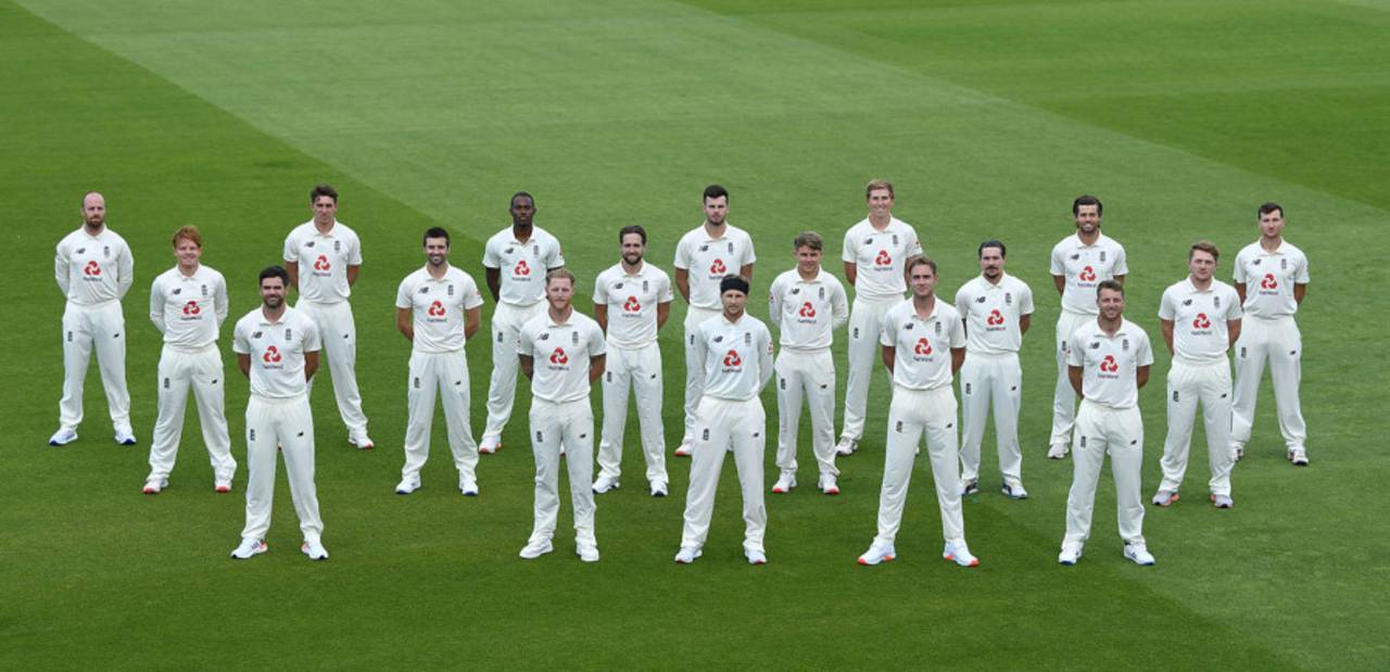 England's players pose for a squad photo, Manchester, August 3, 2020