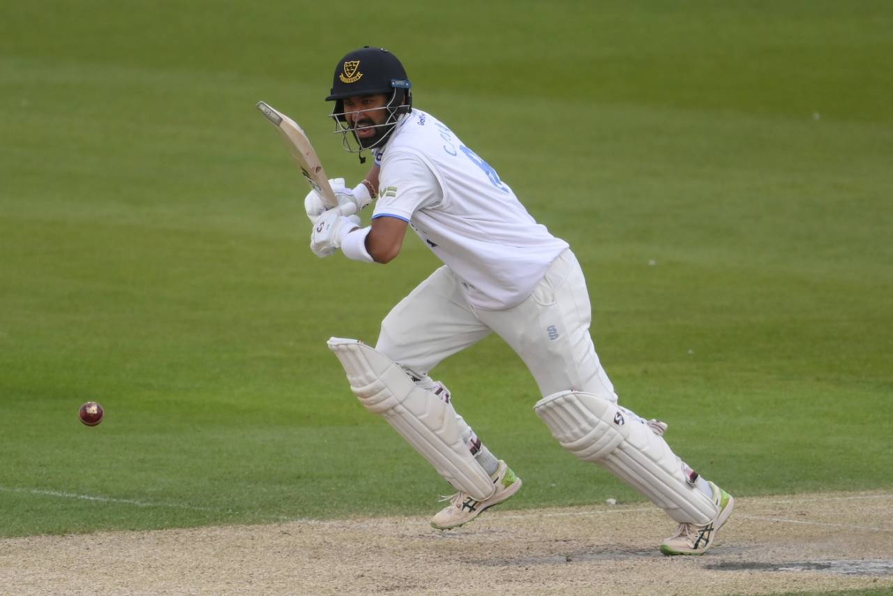 Cheteshwar Pujara went on to reach his double-century, Sussex vs Durham, County Championship Division 2, 2nd day, Hove, April 29, 2022
