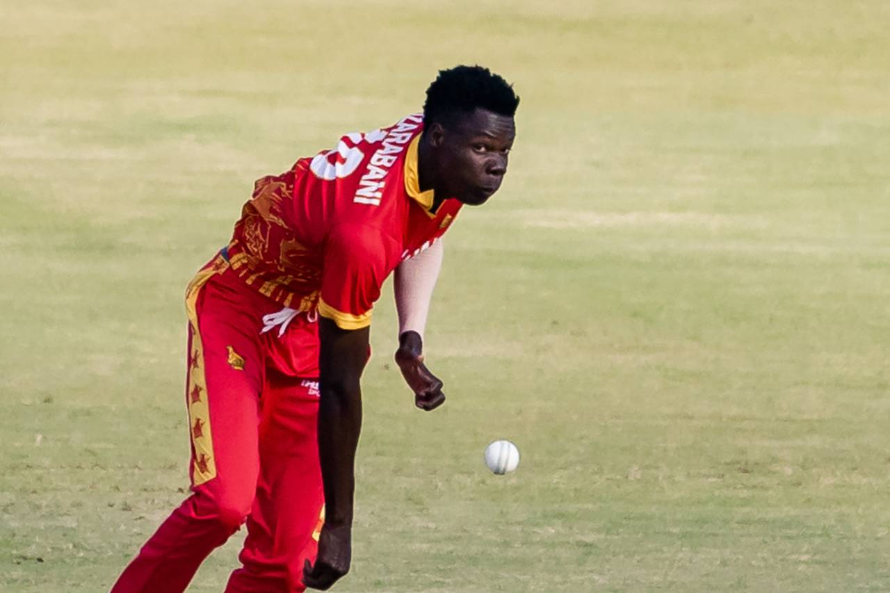 Blessing Muzarabani bowls during the 3rd T20I against Afghanistan, Zimbabwe vs Afghanistan, 1st T20I Harare, June 11, 2022
