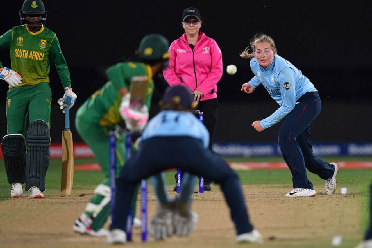 Sophie Ecclestone's 6 for 36 are England's best figures in a World Cup game, beating Anya Shrubsole's 6 for 46 in the final in 2017&nbsp;&nbsp;&bull;&nbsp;&nbsp;Sanka Vidanagama/AFP/Getty Images