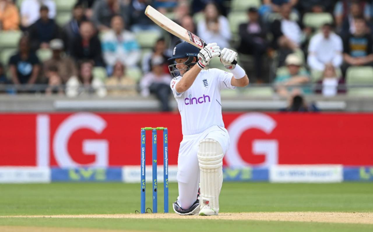 Joe Root gets down for an elegant drive, England vs India, 5th Test, Edgbaston, 5th day, July 5, 2022